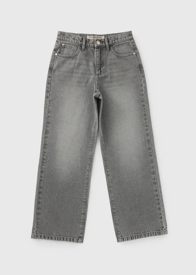 Girls Grey Wide Leg Jeans (7-15yrs)