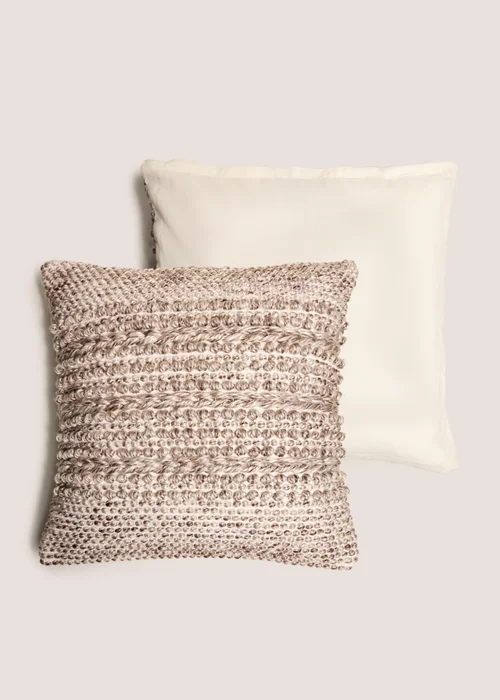 Natural Brown Textured Bobble Cushion Image 2