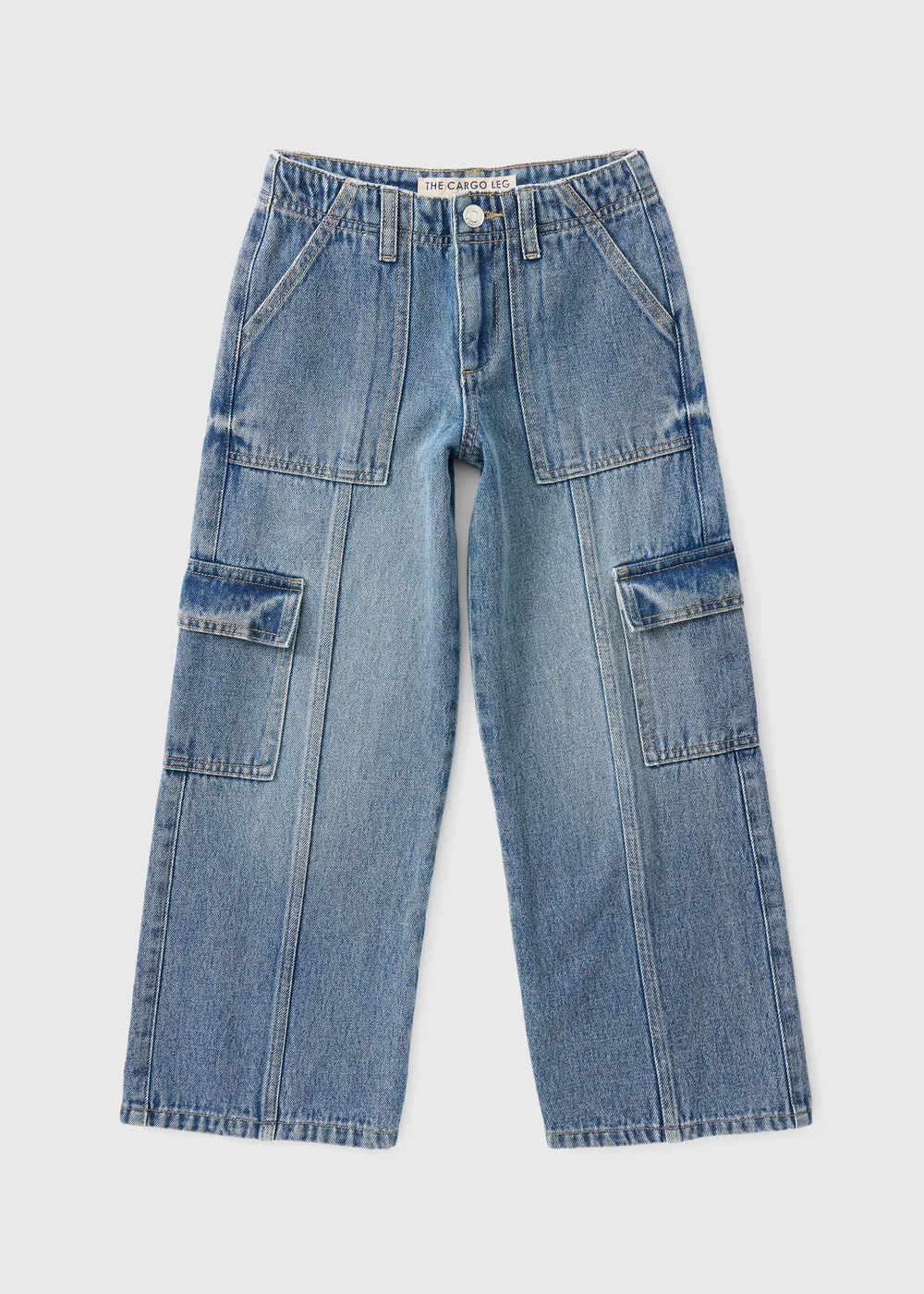 Girls Blue Denim Cargo Jeans (7-15yrs) - 7 Yrs Image 1