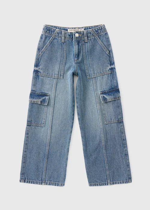 Girls Blue Denim Cargo Jeans (7-15yrs) - 7 Yrs Image 1