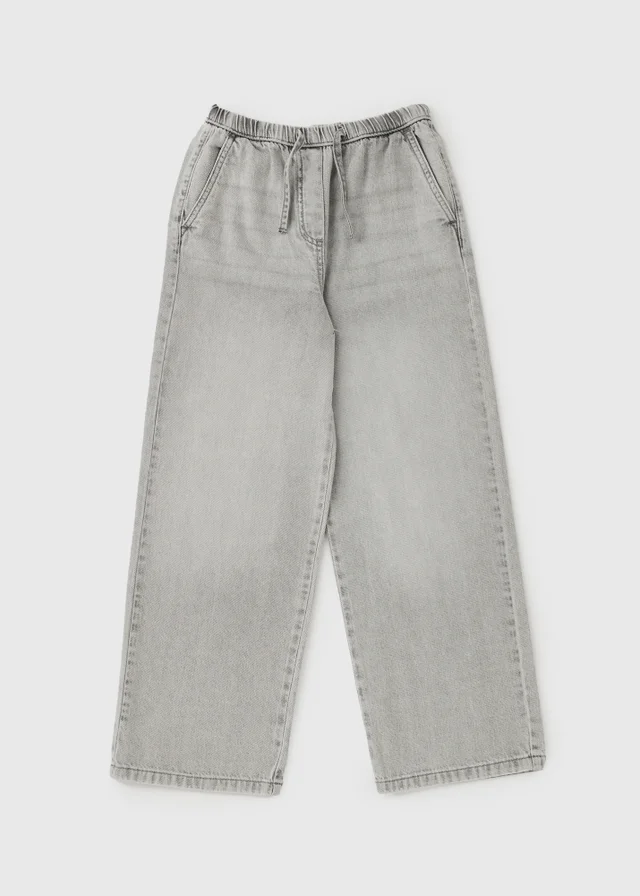 Girls Grey Lightweight Wide Leg Jeans (7-15yrs)