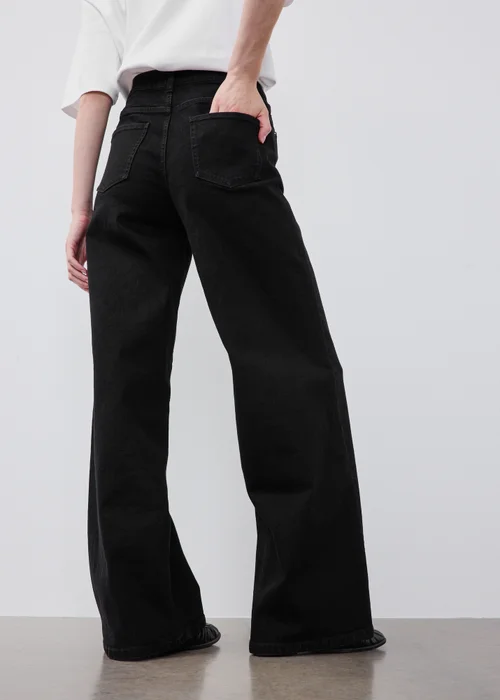 Black Stretch Wide Leg Jeans - 10/L29 Image 2