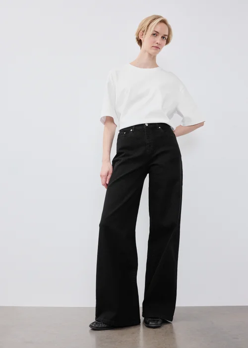 Black Stretch Wide Leg Jeans - 10/L29 Image 1