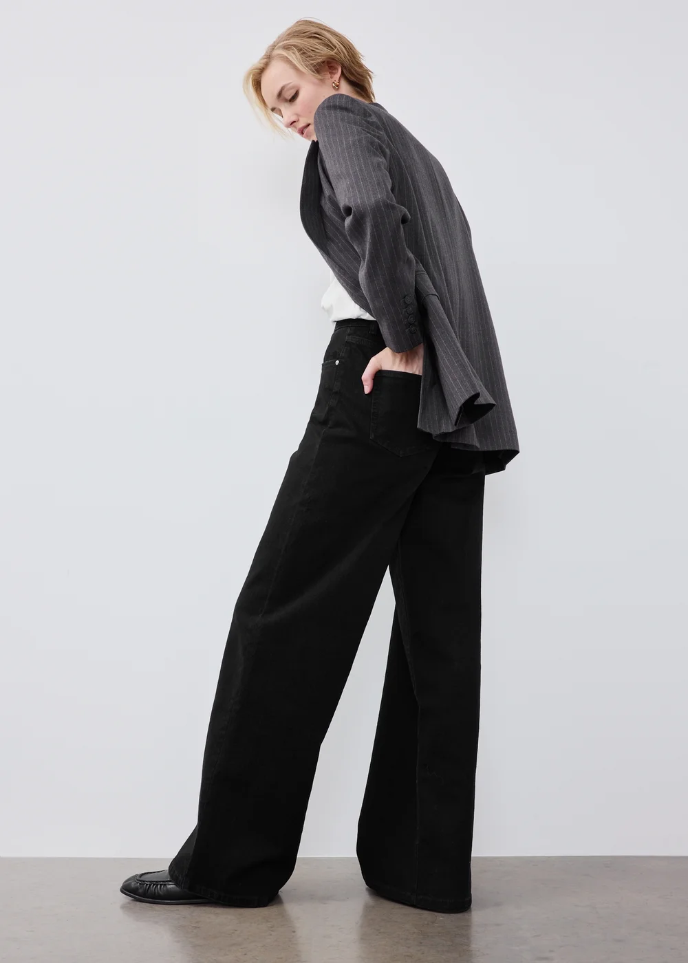 Black Stretch Wide Leg Jeans - 10/L29 Image 3