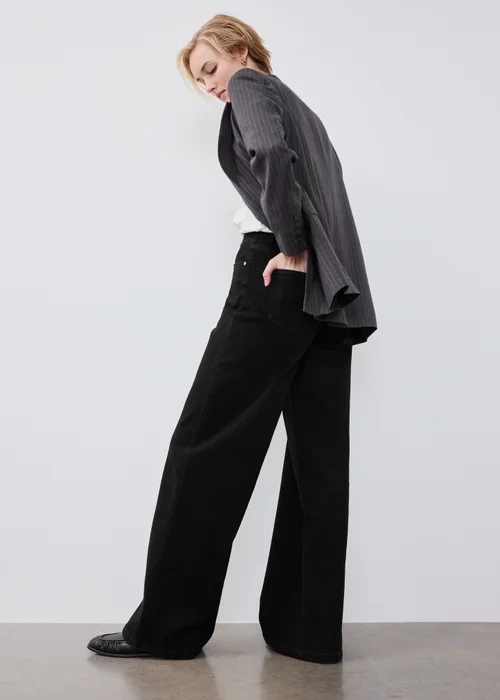 Black Stretch Wide Leg Jeans - 10/L29 Image 3
