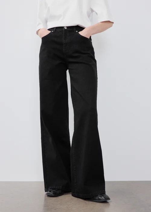 Black Stretch Wide Leg Jeans - 10/L29 Image 4
