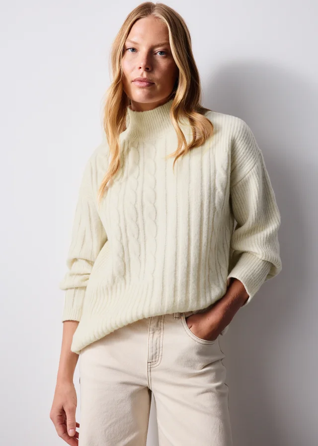 Cream High Neck Cable Jumper