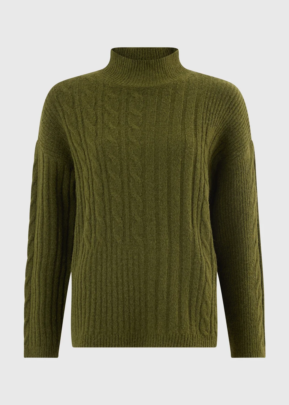 Khaki High Neck Cable Knit Jumper - S Image 3