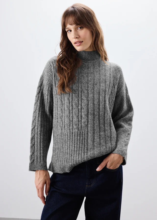 Grey High Neck Baby Cable Jumper