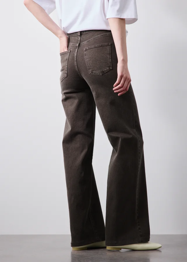 Chocolate Brown Stretch Mid Rise Wide Leg Jeans