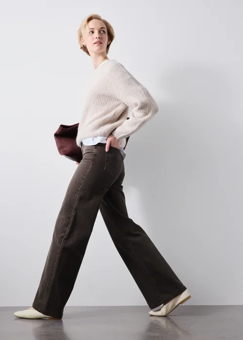 Chocolate Brown Stretch Mid Rise Wide Leg Jeans - 24/L29 Image 3