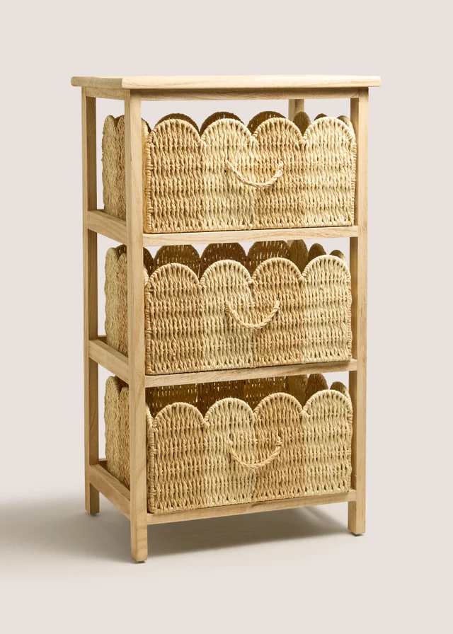 Natural Stripe Scalloped Storage Drawers