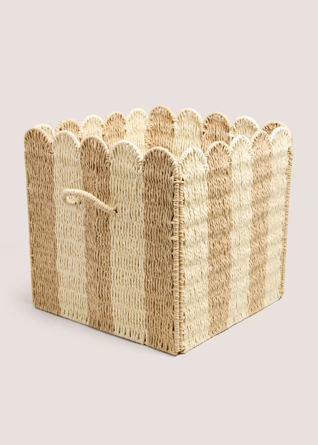 Natural Stripe Scalloped Foldable Basket