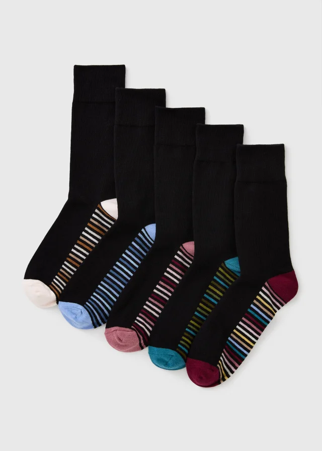 5 Pack Black Stripe Footbed Ankle Socks