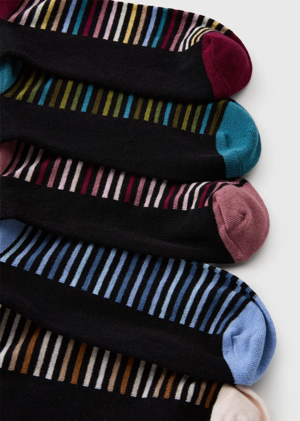 5 Pack Black Stripe Footbed Ankle Socks - 6-8.5 Image 2
