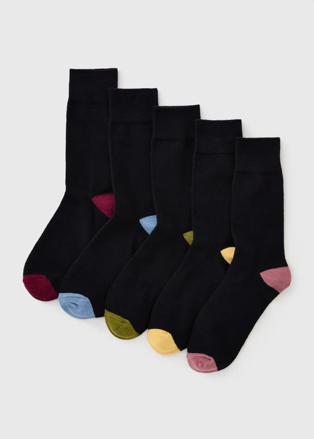 5 Pack Black Heel & Toe Ankle Socks