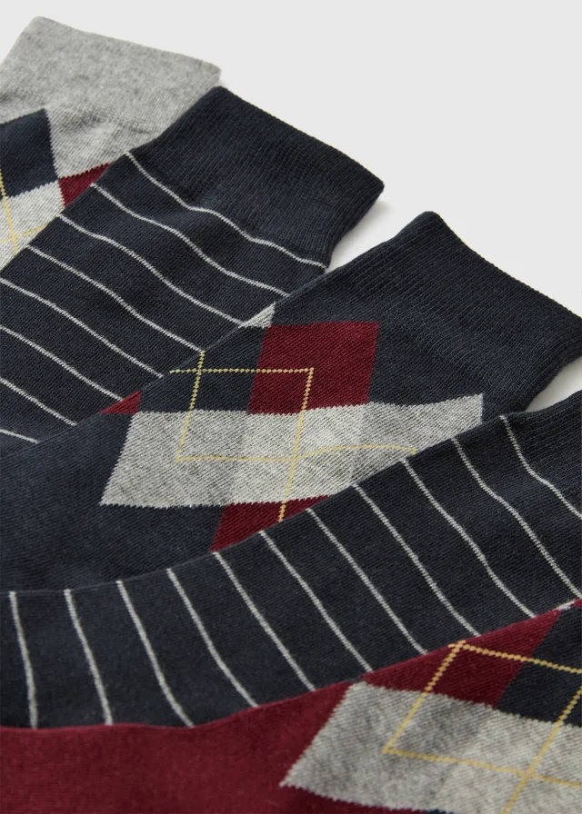 5 Pack Burgundy Argyle Pattern Ankle Socks