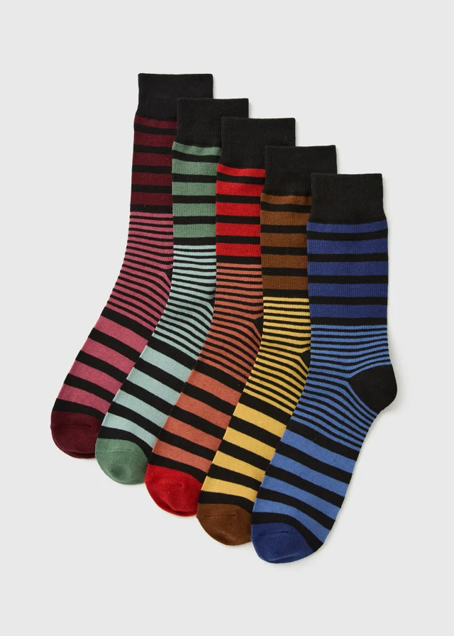 5 Pack Multicoloured Stripe Socks