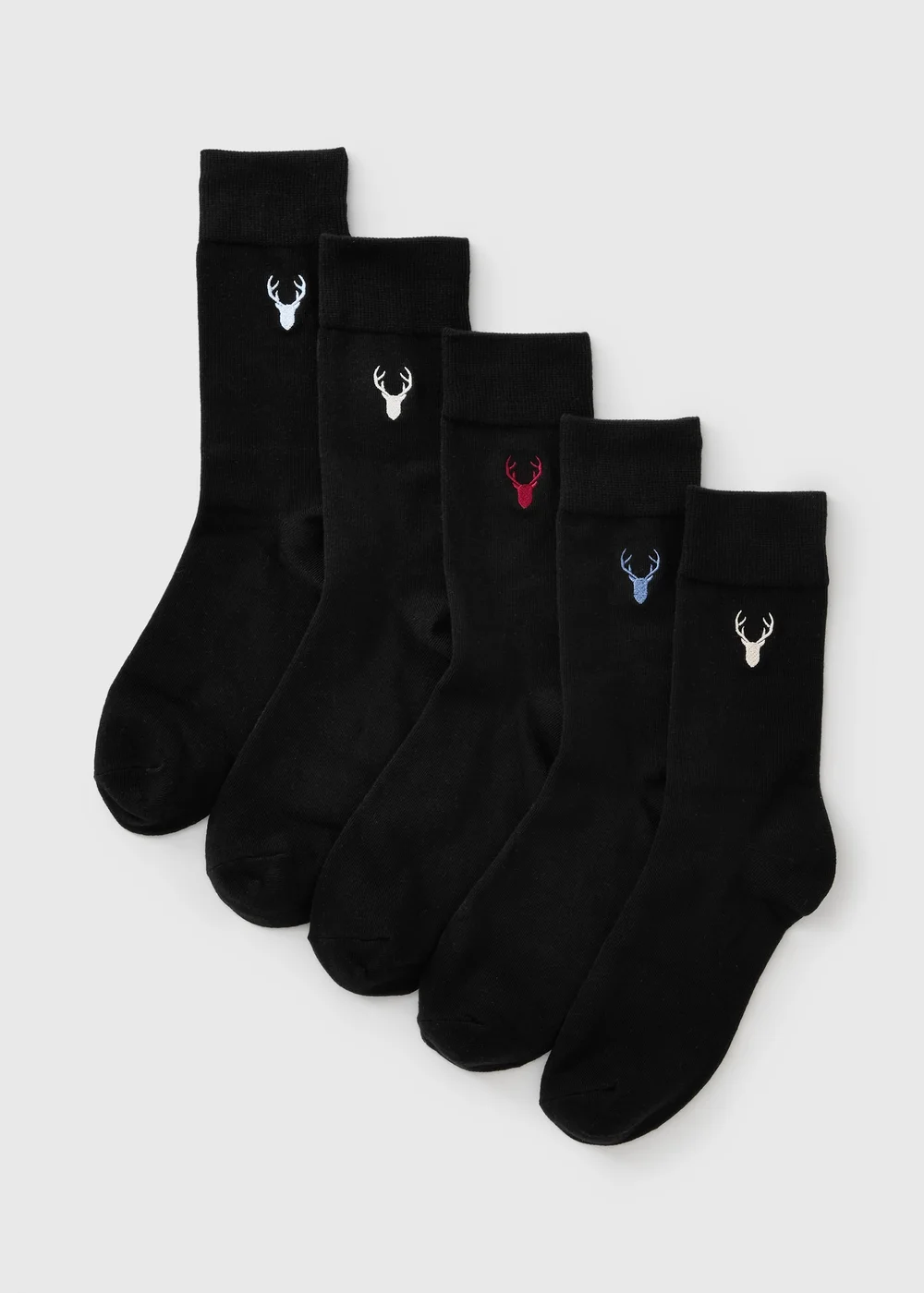 5 Pack Black Stag Embroidered Ankle Socks - 6-8.5 Image 1