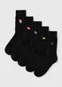 5 Pack Black Casino Embroidered Ankle Socks - 6-8.5 Image 1