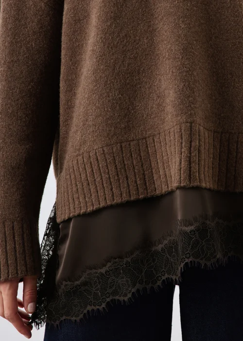 Chocolate Brown Lace Hem Knitted Jumper - XS Image 3