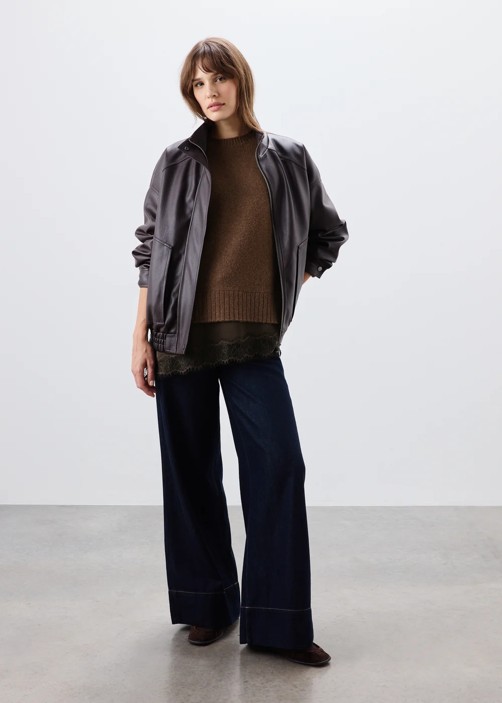 Chocolate Brown Lace Hem Knitted Jumper - XS Image 4