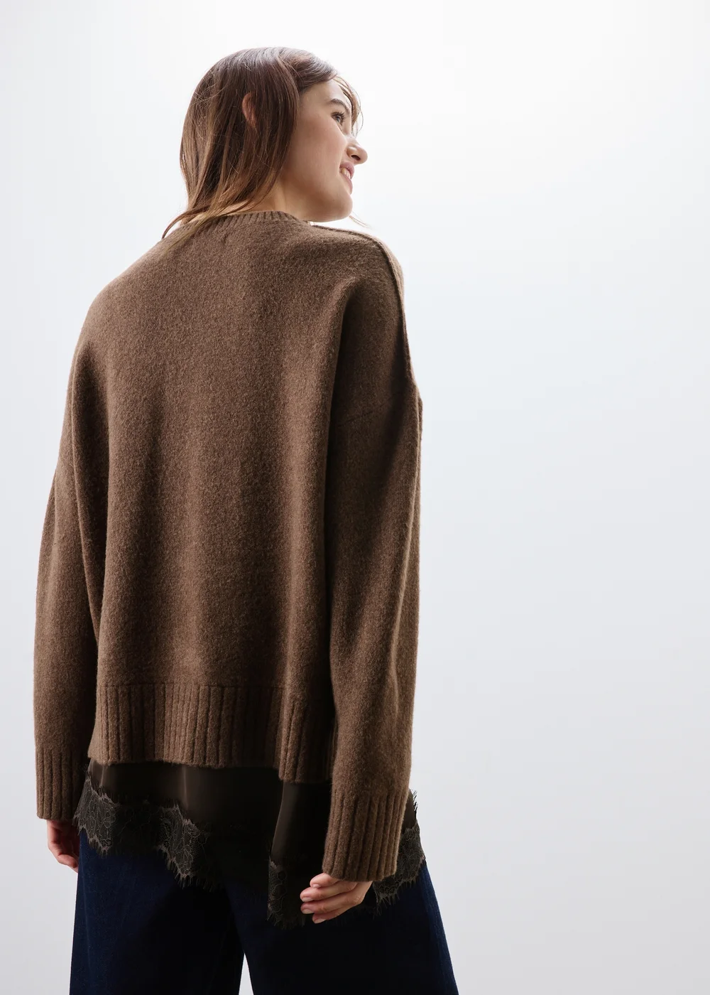 Chocolate Brown Lace Hem Knitted Jumper - XS Image 2
