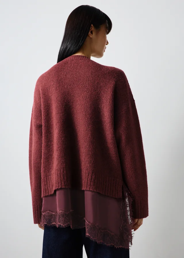 Burgundy Lace Hem Jumper