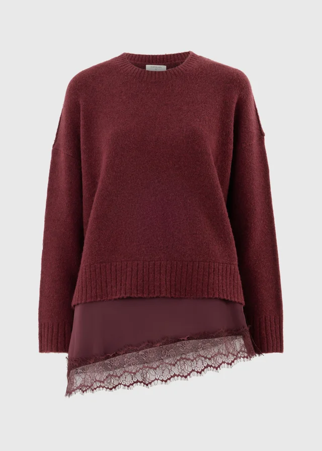 Burgundy Lace Hem Jumper
