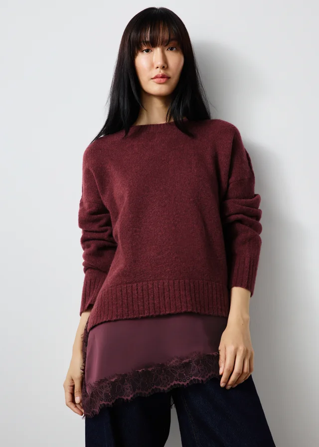 Burgundy Lace Hem Jumper