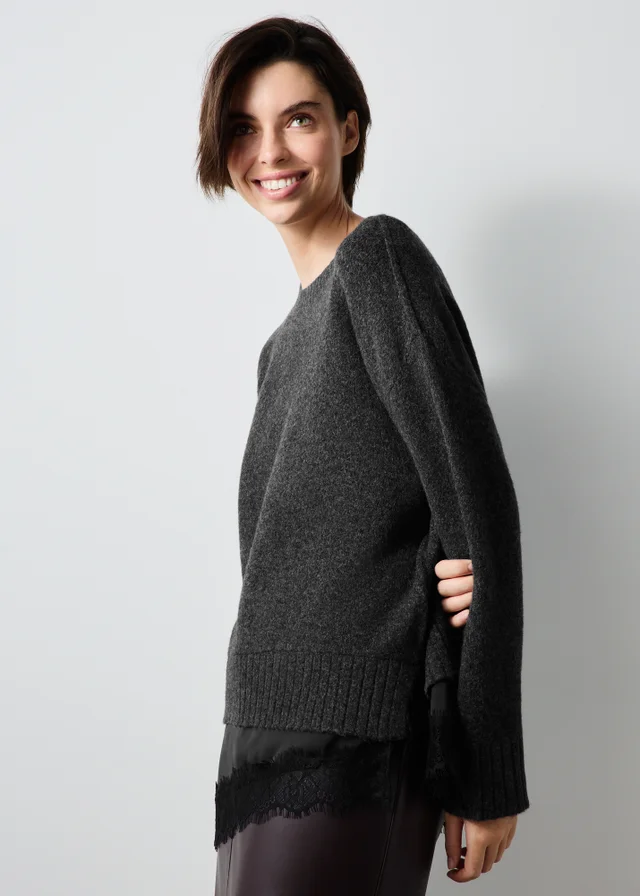 Charcoal Lace Hem Jumper