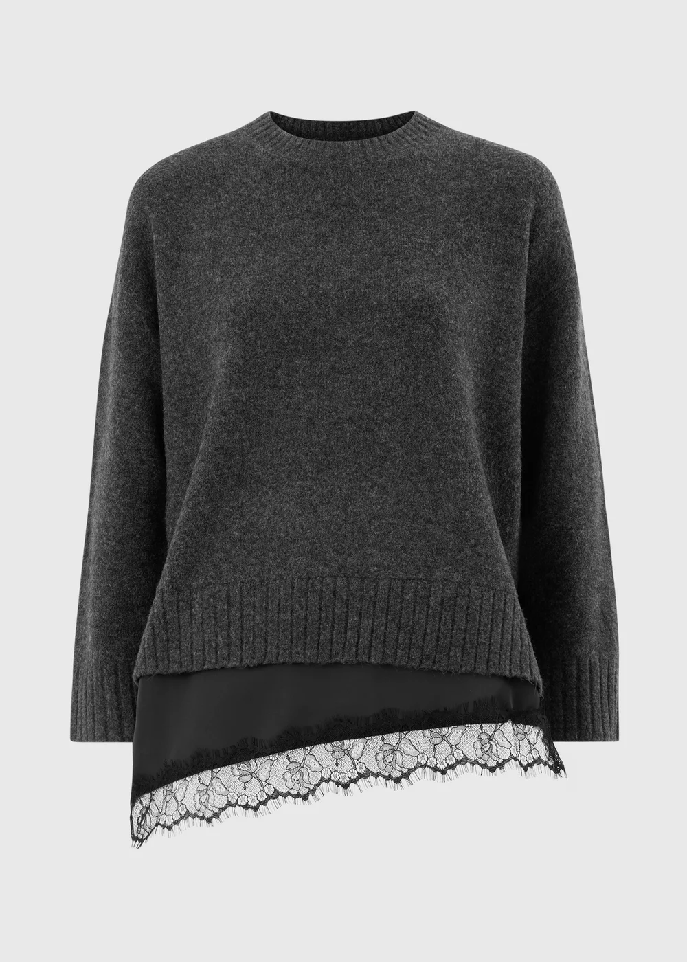 Charcoal Lace Hem Jumper - XS Image 1