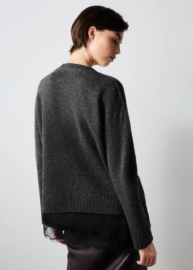 Charcoal Lace Hem Jumper