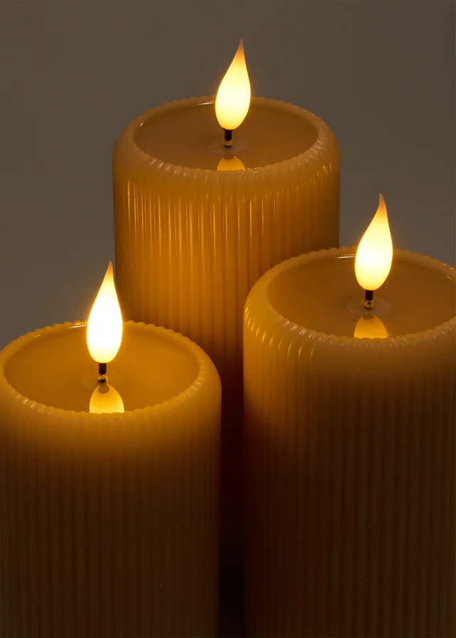 3 Pack Neutral Ribbed LED Candles