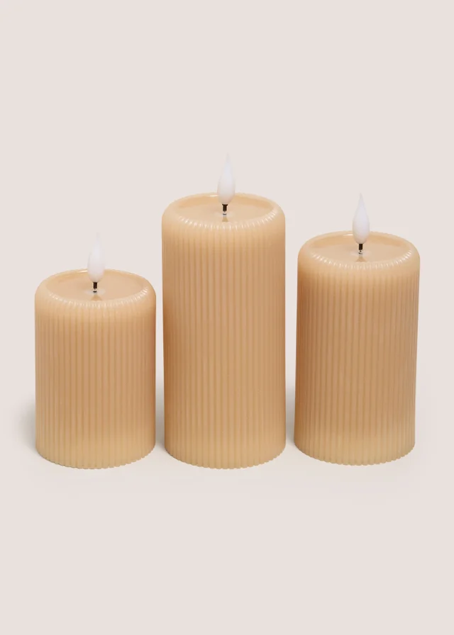 3 Pack Neutral Ribbed LED Candles