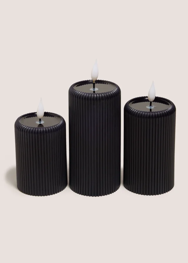 3 Pack Black Ribbed LED Candles