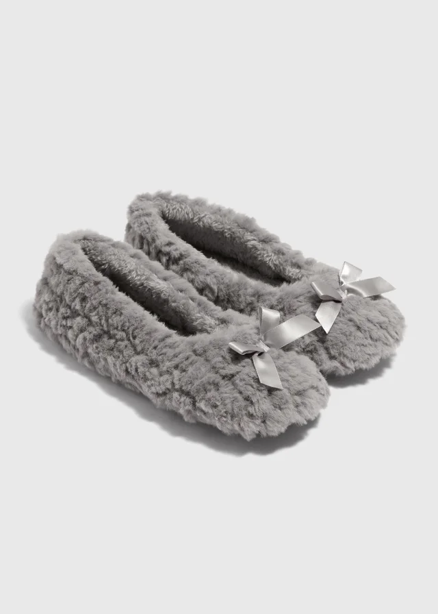 Grey Faux Fur Ballet Slipper