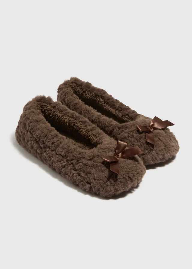 Chocolate Brown Fluffy Ballet Slippers
