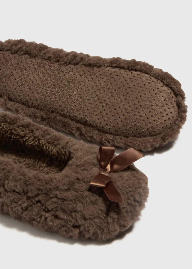 Chocolate Brown Fluffy Ballet Slippers