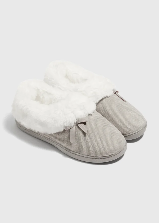 Grey Faux Fur Turnover Mule Slipper