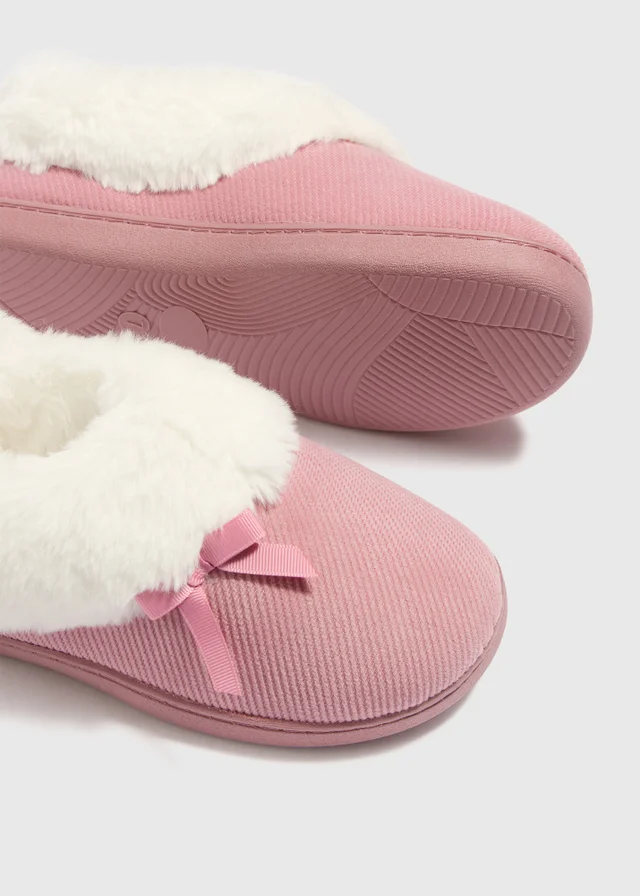 Pink Faux Fur Trim Mule Slipper