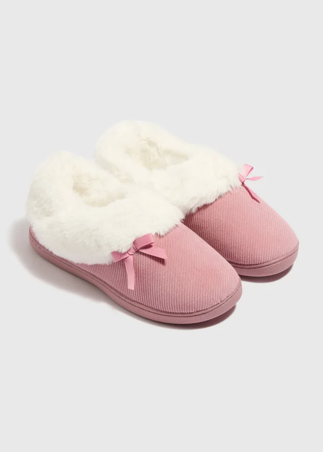 Pink Faux Fur Trim Mule Slipper