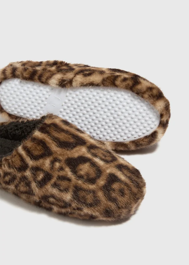 Brown Leopard Printed Mule Slippers