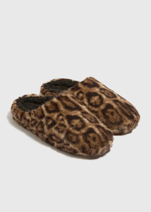 Brown Leopard Printed Mule Slippers