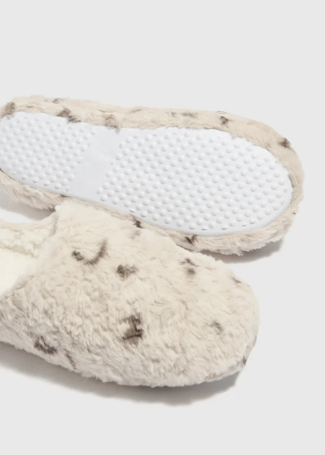 Cream Printed Mule Slippers