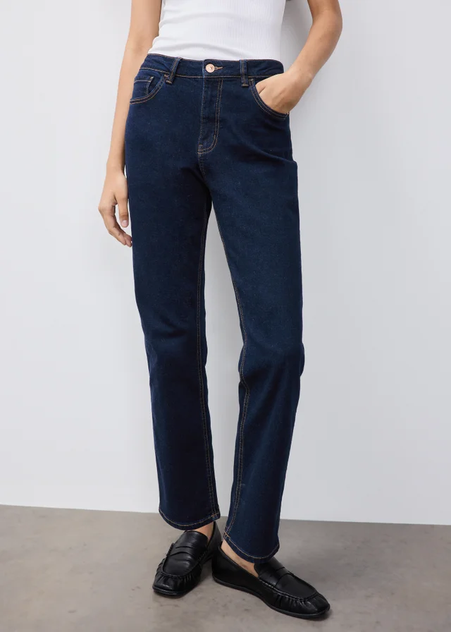 Rinse Wash Stretch Mid Rise Straight Leg Jeans