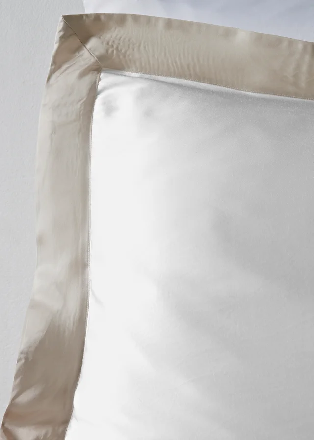 White Silk Look Border Duvet Set