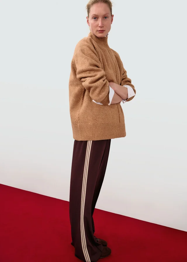 Camel Funnel Neck Jumper