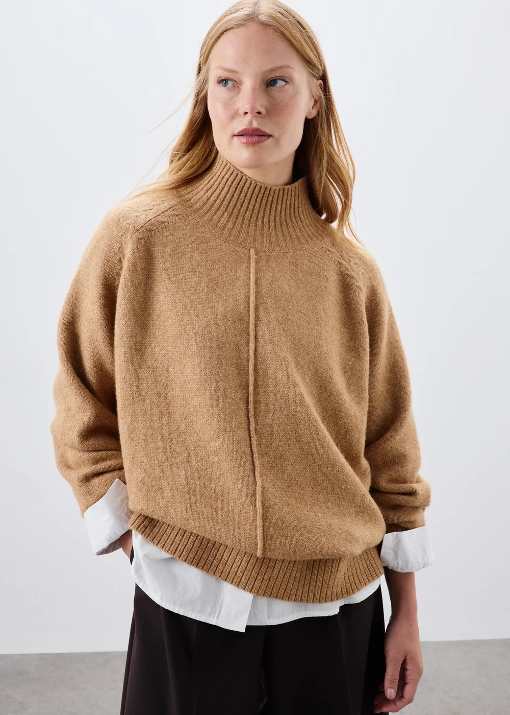 Camel Funnel Neck Jumper - XS Image 1