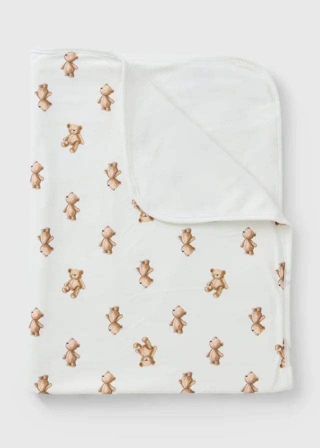 Baby Cream Bear Print Shawl Blanket